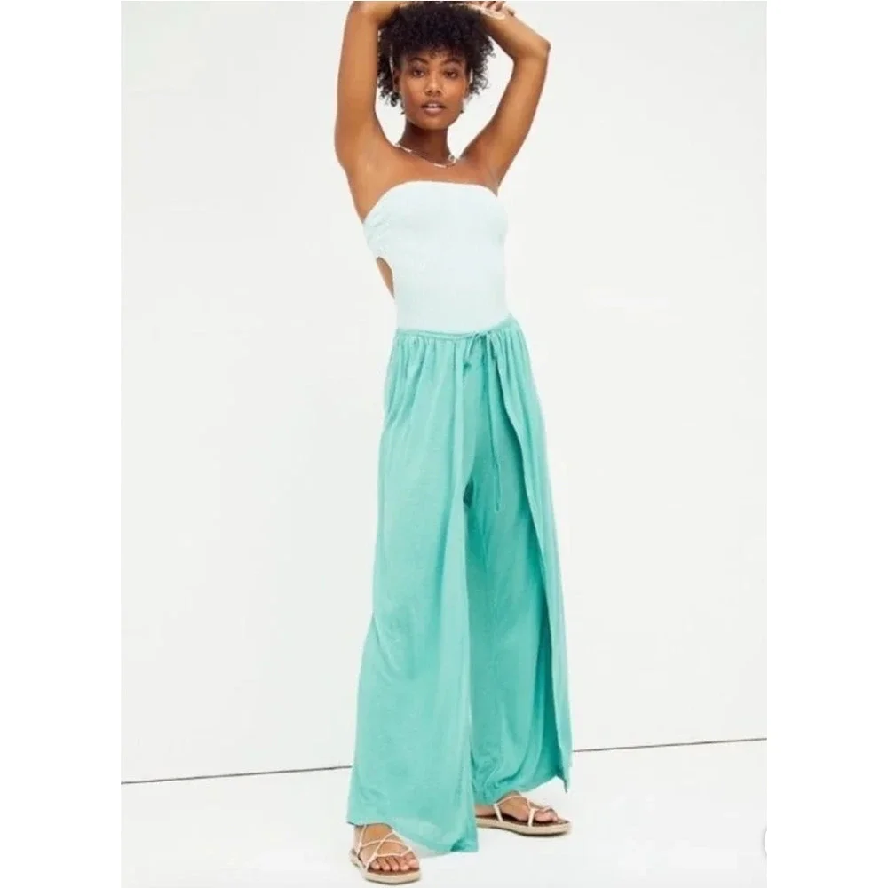 Free People Beach Chiara Mint Green Smocked Tie Back Bodysuit Only Small - Picture 3 of 7